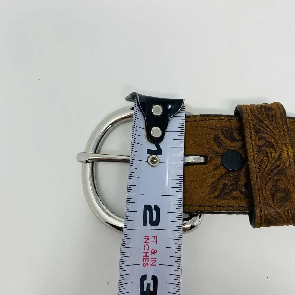 Justin Men's 30 USA Tan Belt Western Scroll Tooled Top Grain Soft Leather Cowboy